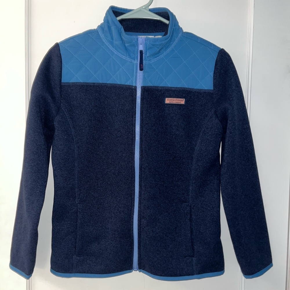 Girls size 14 Vineyard Vines navy blue full cotton zip up.